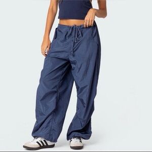 Edikted Parachute Pants Women XS/S Blue Low Rise Wide Leg Baggy